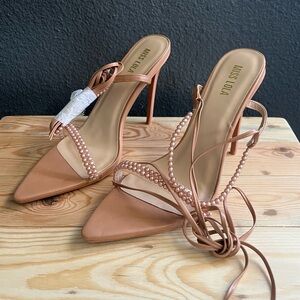 Miss Lola single sole tan lace up high heels